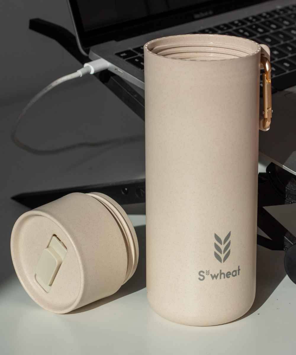 Branded reusable bottle in office space