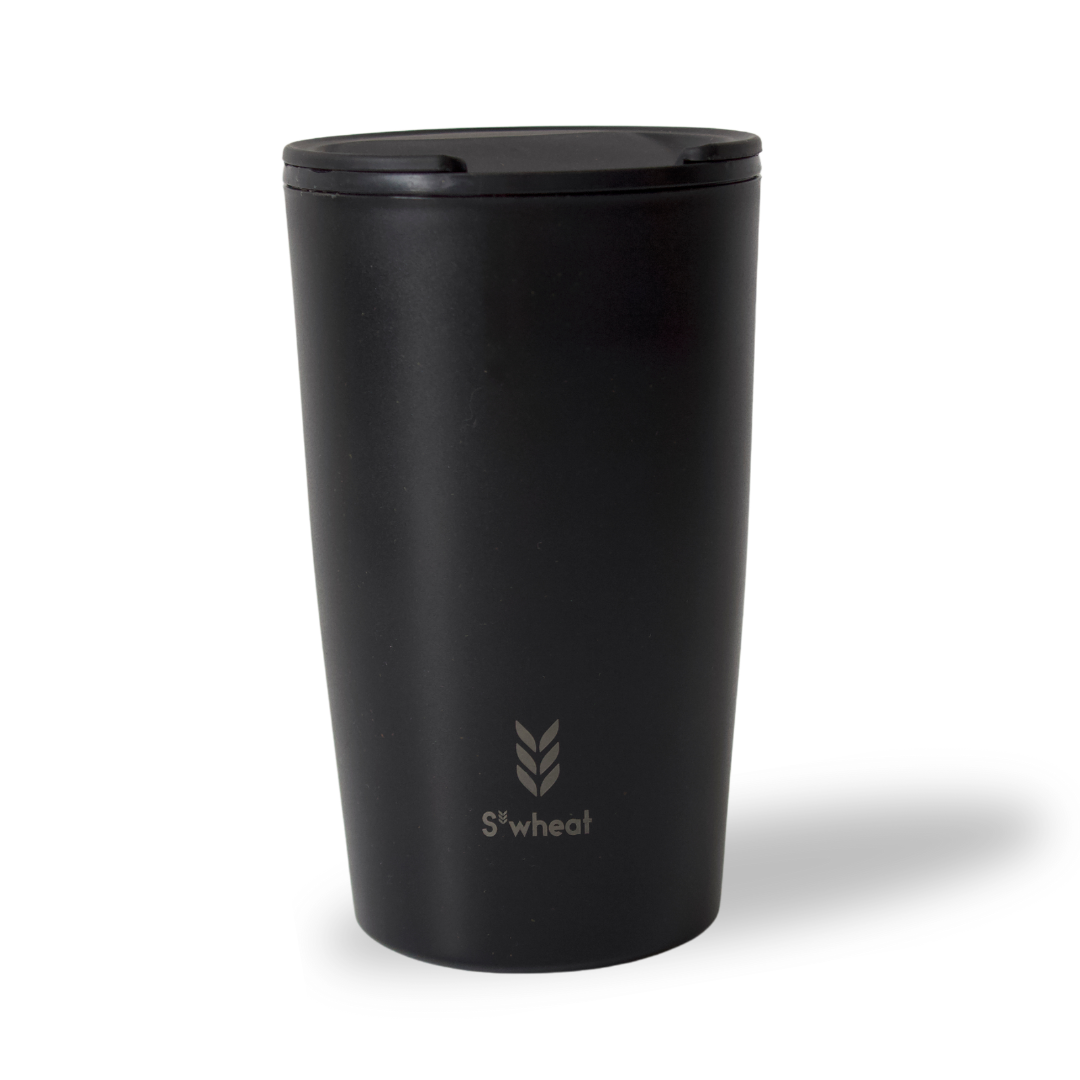 S'wheat travel cup in black with logo on front