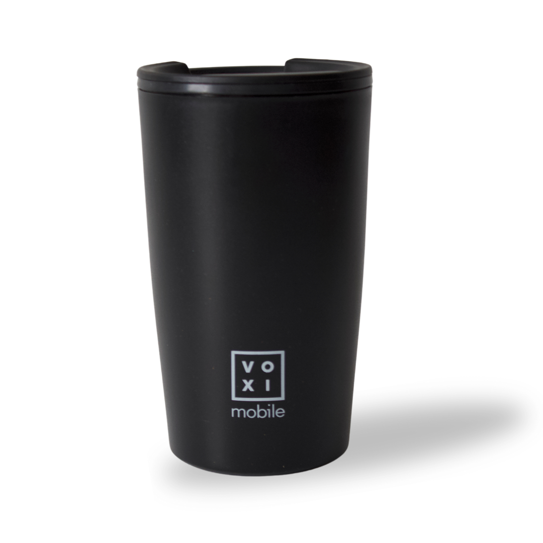 S'wheat travel cup with white voxi mobile logo