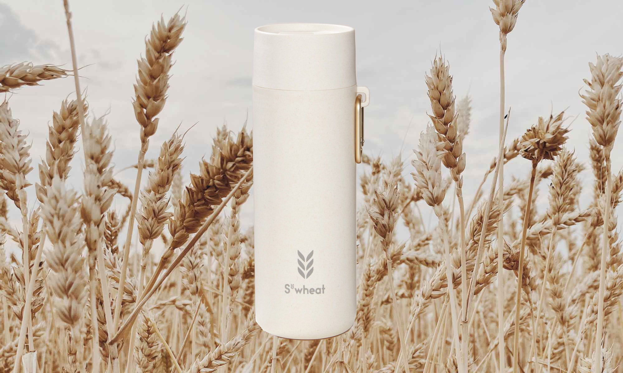 Reusable bottle with wheat straw background